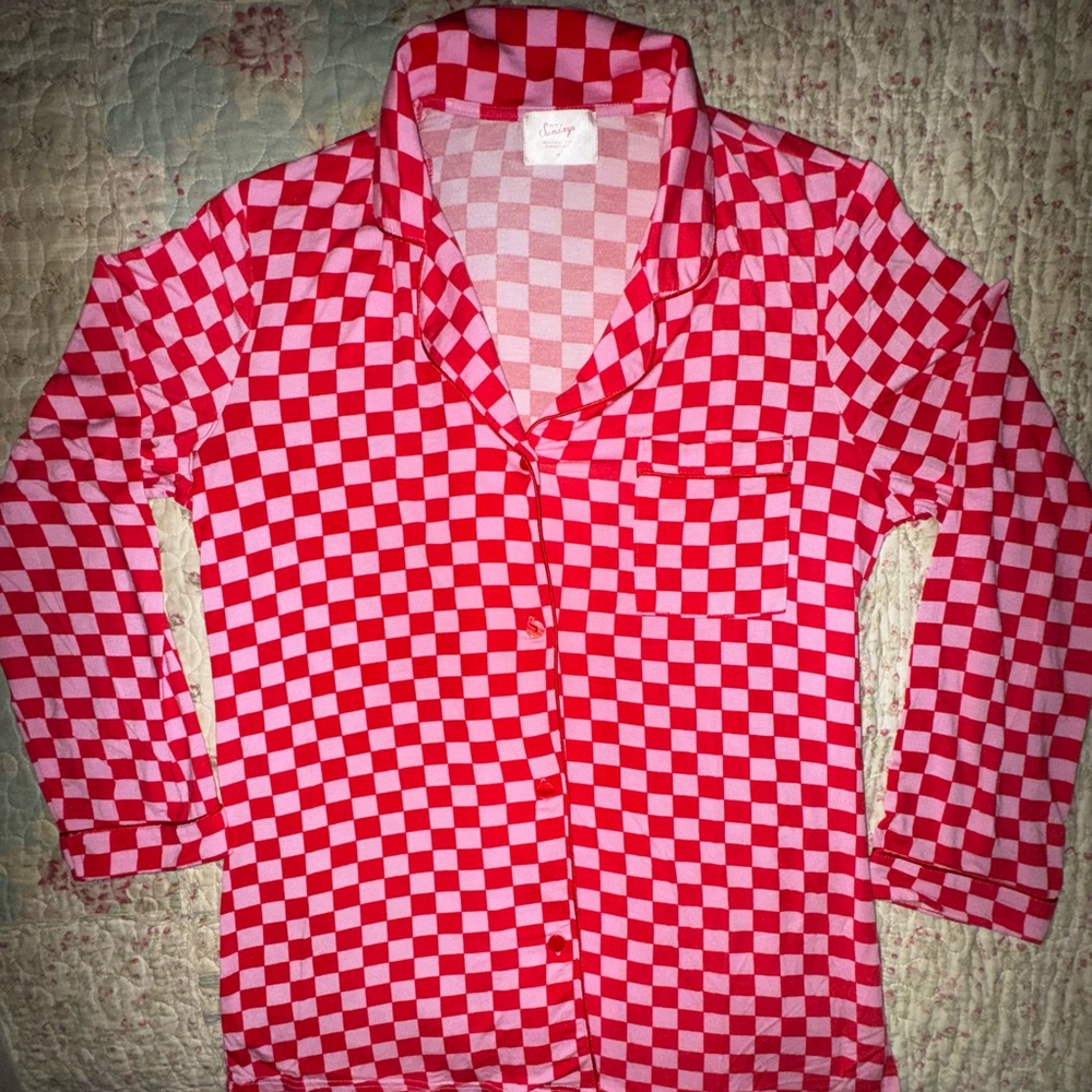 IN MY SUNDAYS- Red & Pink Checkered Long Sleeve Pajama TOP ONLY
